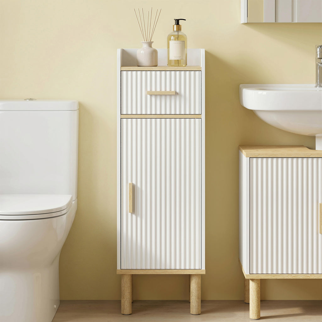 HOMCOM Narrow Bathroom Cabinet with Adjustable Shelf, White