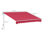 Outsunny Aluminum and Polyester Crank Roller Awning, 295x245cm, Dark Red