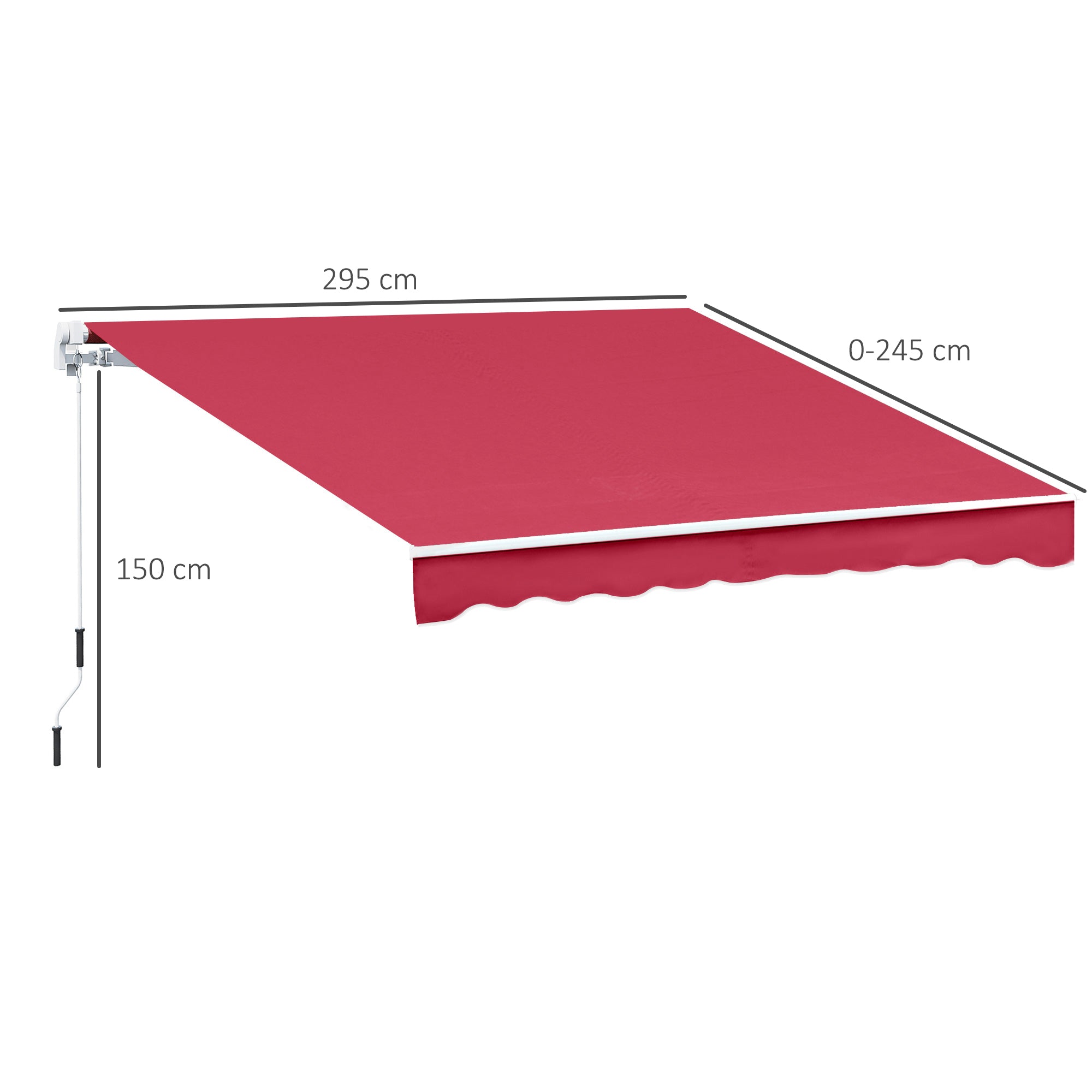 Outsunny Aluminum and Polyester Crank Roller Awning, 295x245cm, Dark Red