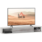 Wooden Wall Mounted TV Cabinet with 2 Open Shelves and Cabinet, 120x26x16 cm, White and Grey