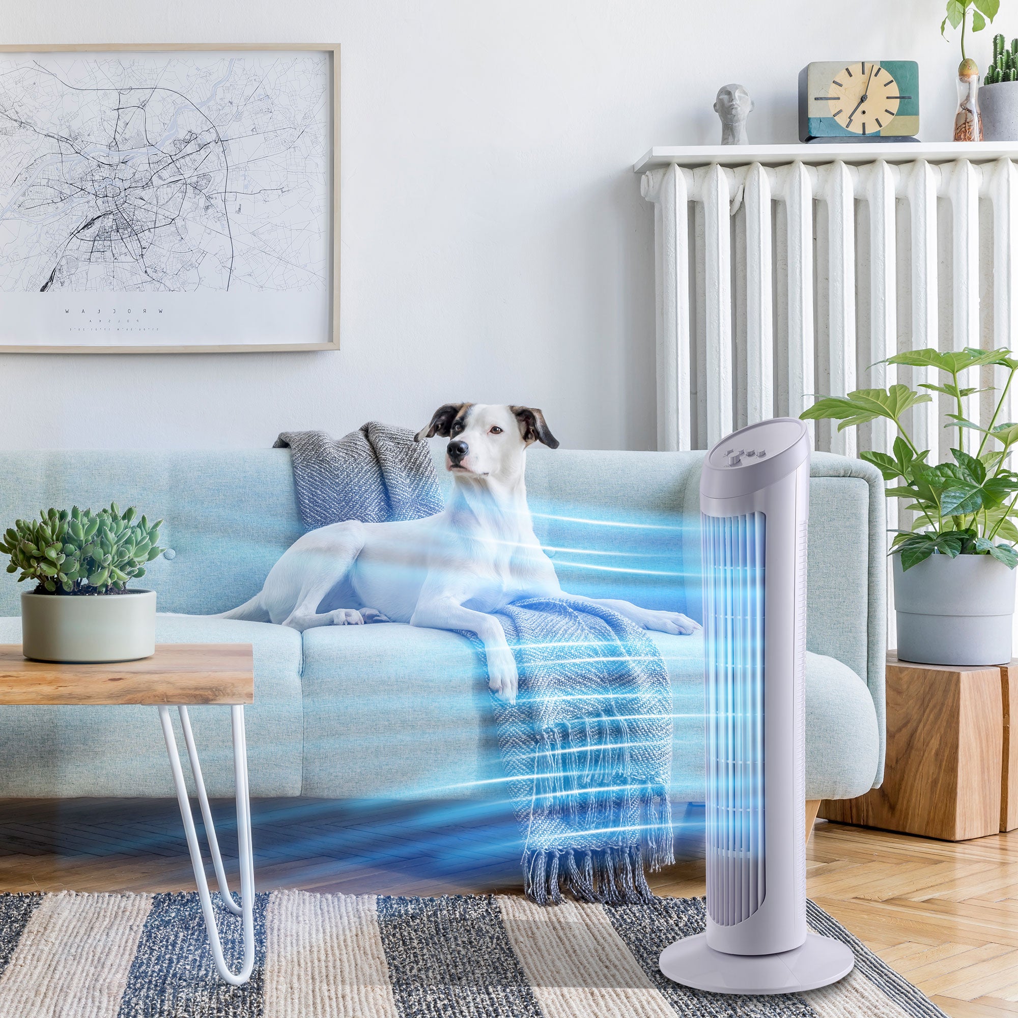 45W 3-Speed ??Oscillating Tower Fan, ABS Plastic Column Fan, 27x27x75cm, White - Borgè