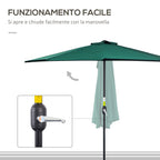 2.7x2.4m Semi-Circular Wall-Mounted Umbrella with Crank Opening in Polyester, Green