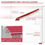 4x2.5m Hand Cranked Metal and Aluminum Outdoor Awning, Dark Red
