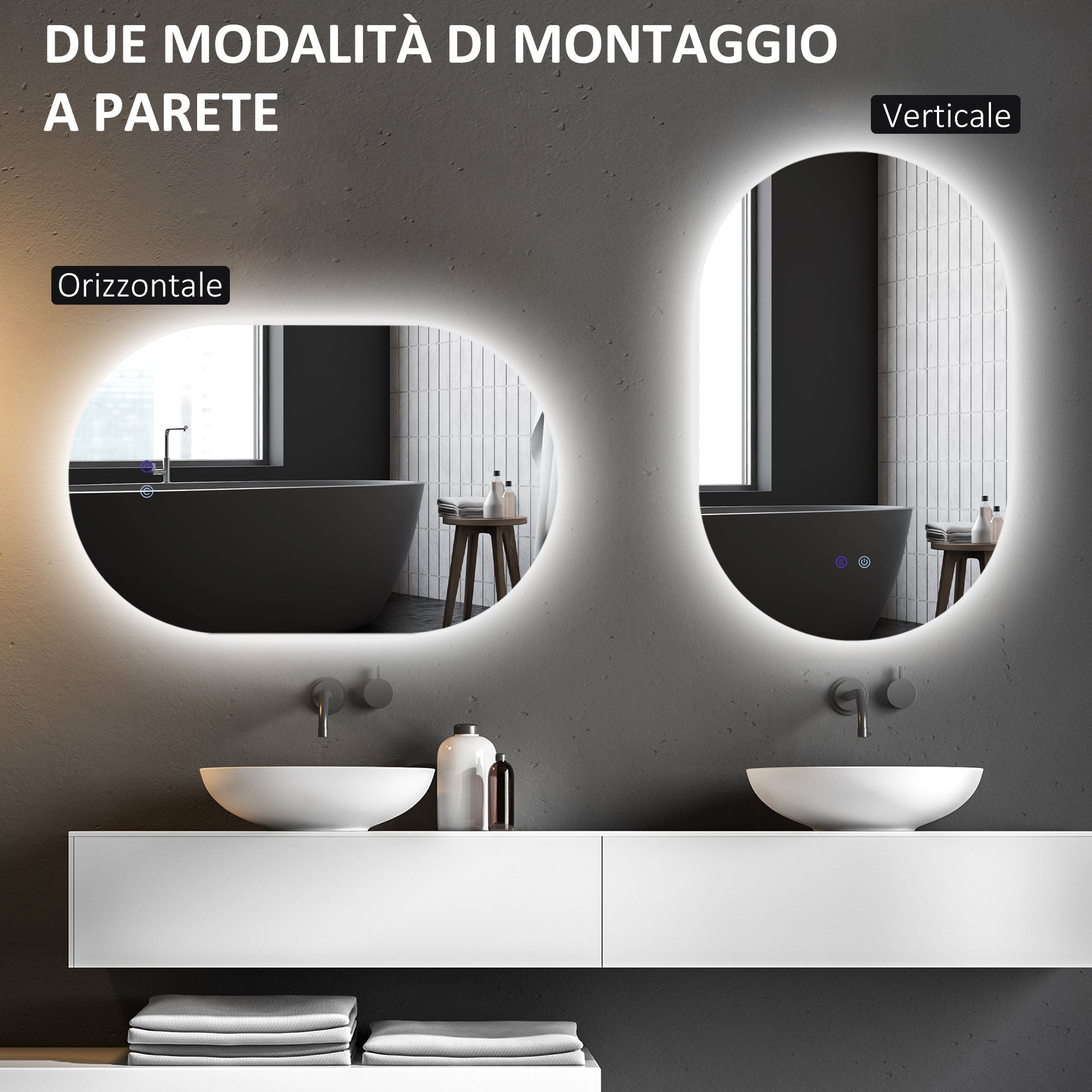 Anti-Fog LED Bathroom Mirror with Adjustable Brightness, Glass and Aluminum, 81x51x4.5 cm