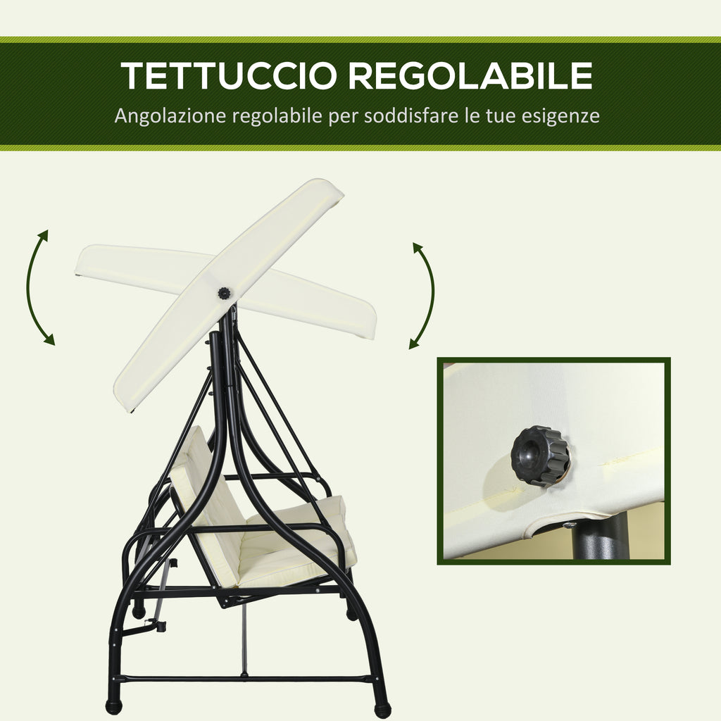 Outsunny Outusunny Swinging 3-Seater Garden Bed with Adjustable Canopy, in Steel and Polyester, 195x117x175 cm, Cream and Black - Borgè