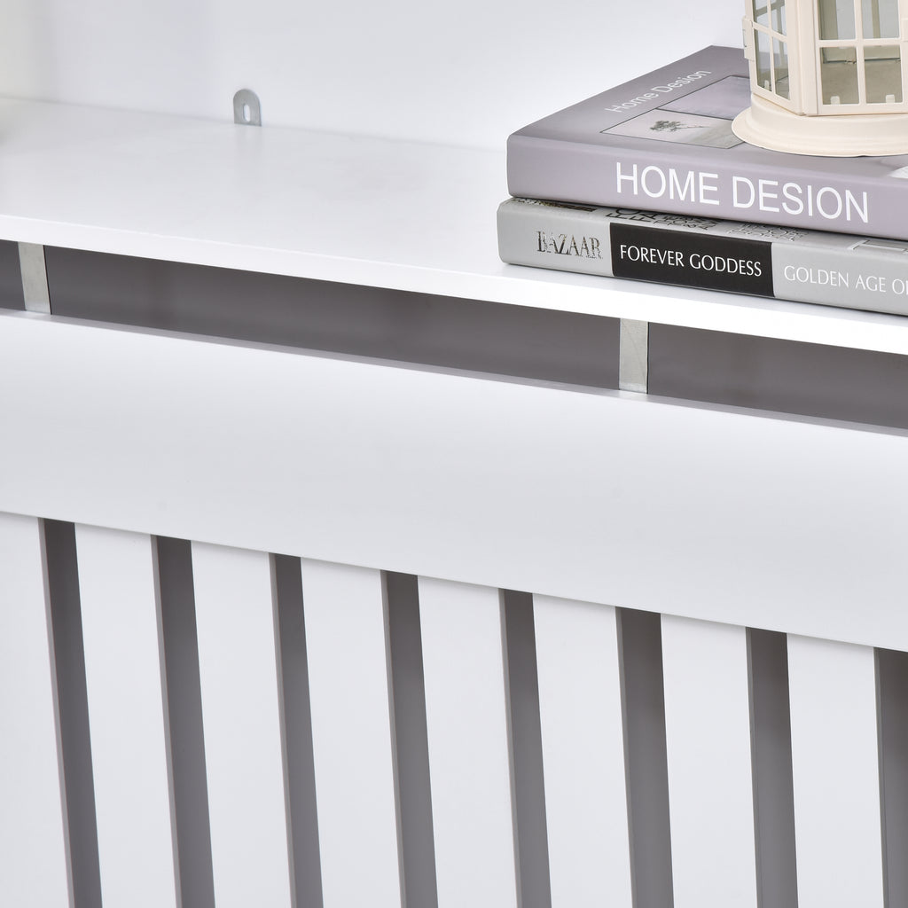 Slatted MDF Radiator Cover for Home and Office, 112x19x81 cm, White