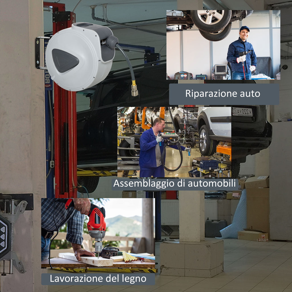DURHAND Automatic Hose Reel with 1/4'' Connection, Max Pressure 24 Bar, Wall Mounted and 180° Rotatable, Grey