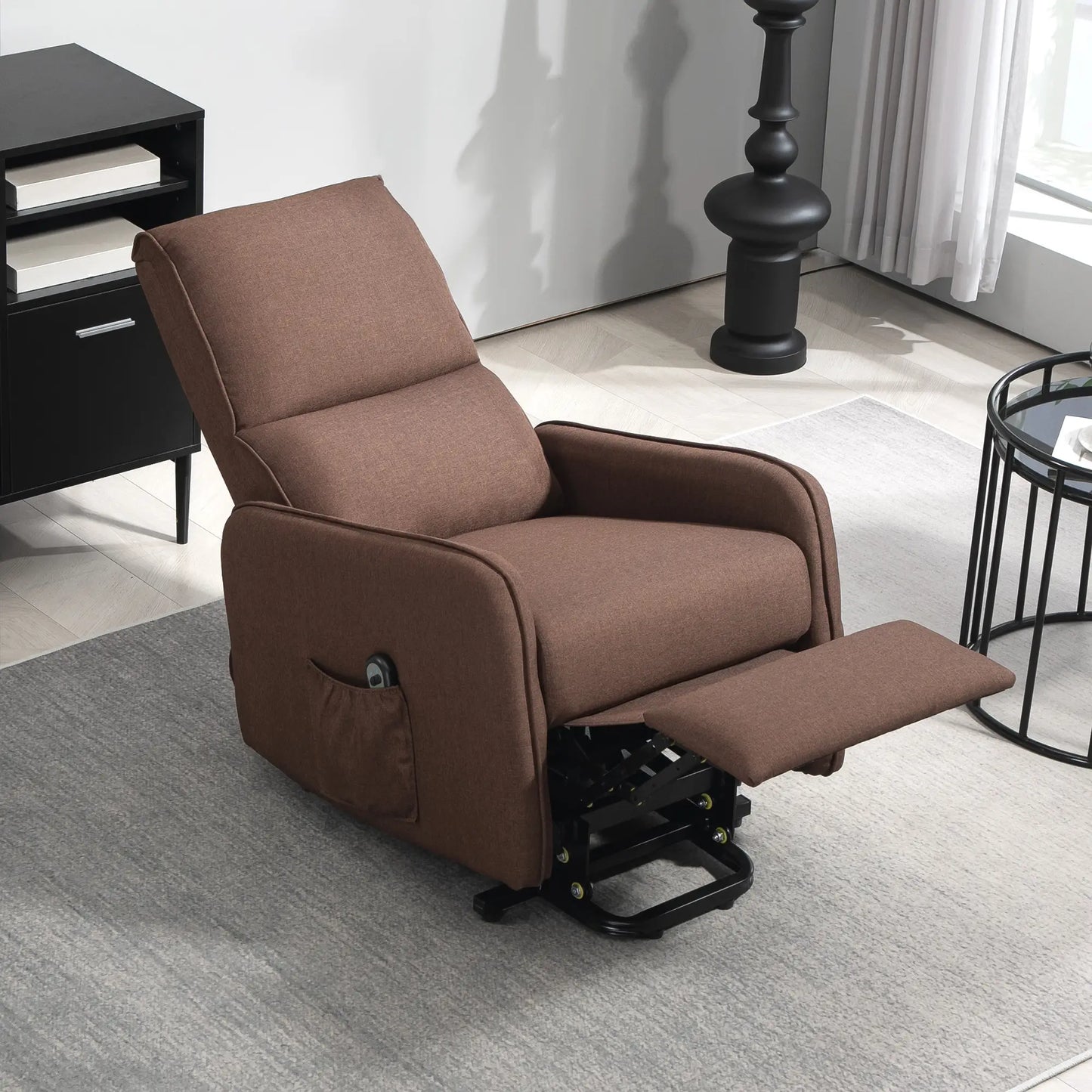 Electric Lift Recliner Chair with Remote Control and Fabric Pocket, Dark Brown