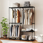 Wardrobe with 2 Rods and 4 Shelves, in Non-Woven Fabric, Plastic and Steel, 142x43x185 cm,