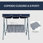 3-Seater Garden Swing with Sunshade Roof, in Steel and Polyester, 172x110x153 cm, White and Blue
