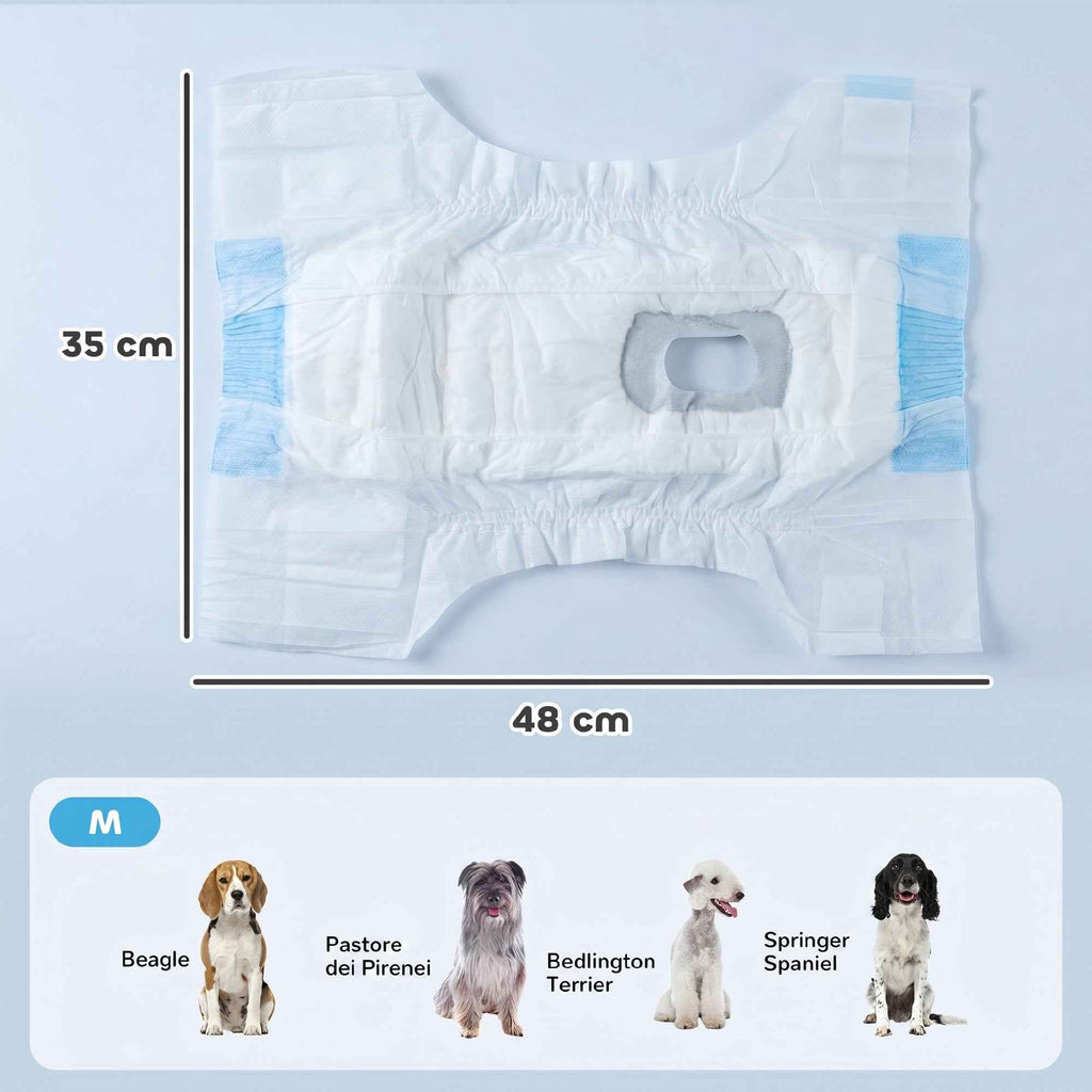 PawHut Female Dog Diapers, 48 Pieces, Size M with Adjustable Elastic Band, 48 x 35 x 1 cm, White