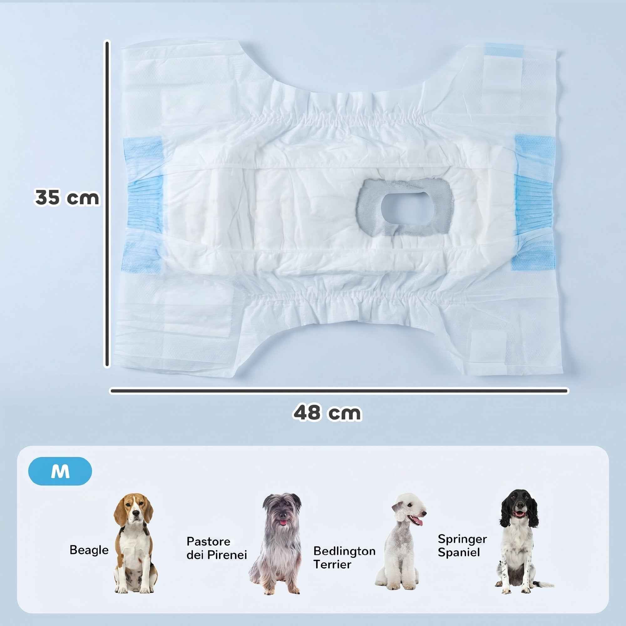 PawHut Female Dog Diapers, 48 Pieces, Size M with Adjustable Elastic Band, 48 x 35 x 1 cm, White