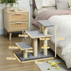 3-Step Plush Dog and Cat Ladder with Sisal Scratching Posts, 10 kg Capacity, Grey