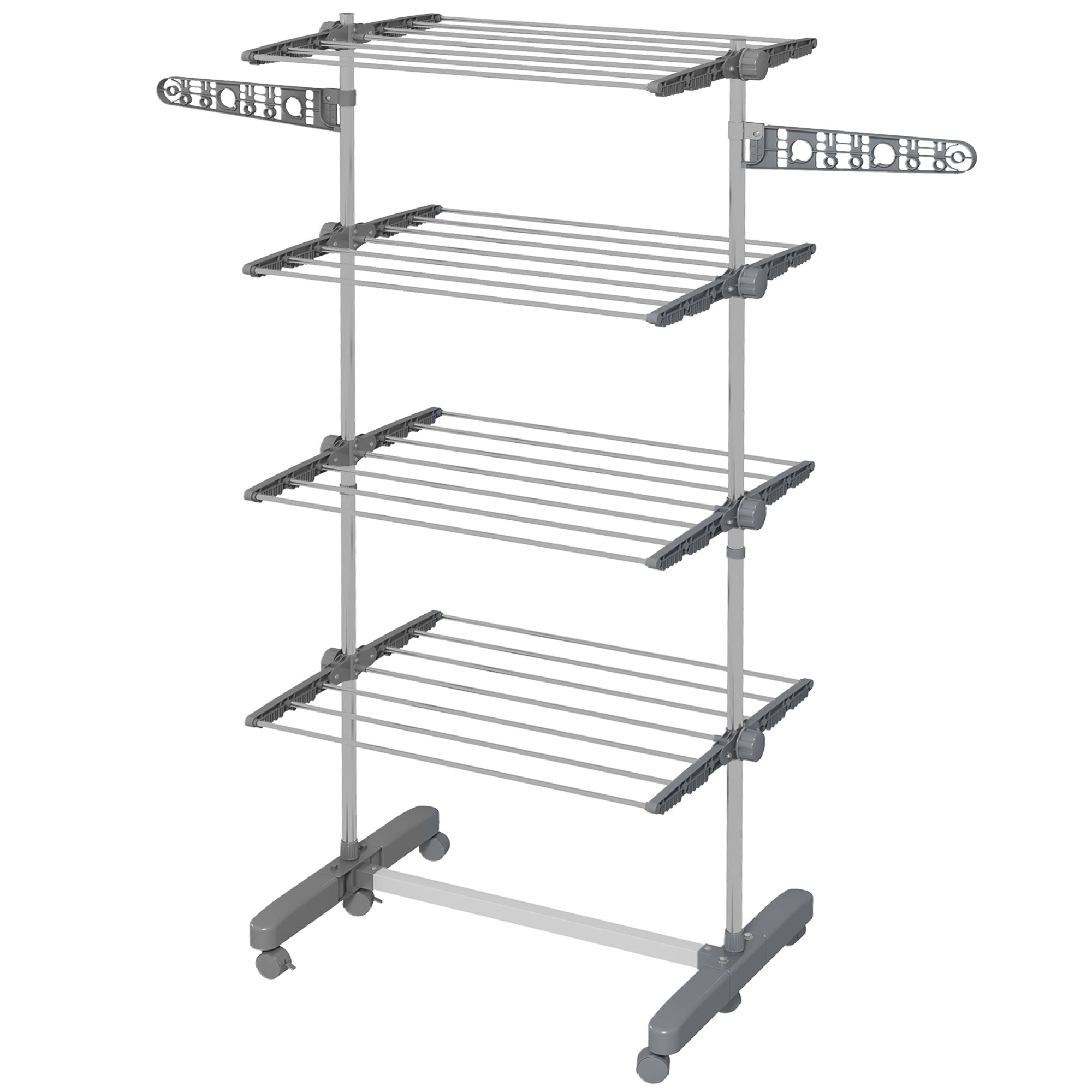 Vertical Drying Rack with 4 Adjustable Shelves, in Steel and Plastic, 142x55x172 cm, Grey and Silver