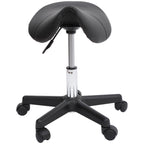 HOMCOM Swivel Saddle Stool with Wheels and Adjustable Height, Padded and Covered in Faux Leather, Black - Borgè