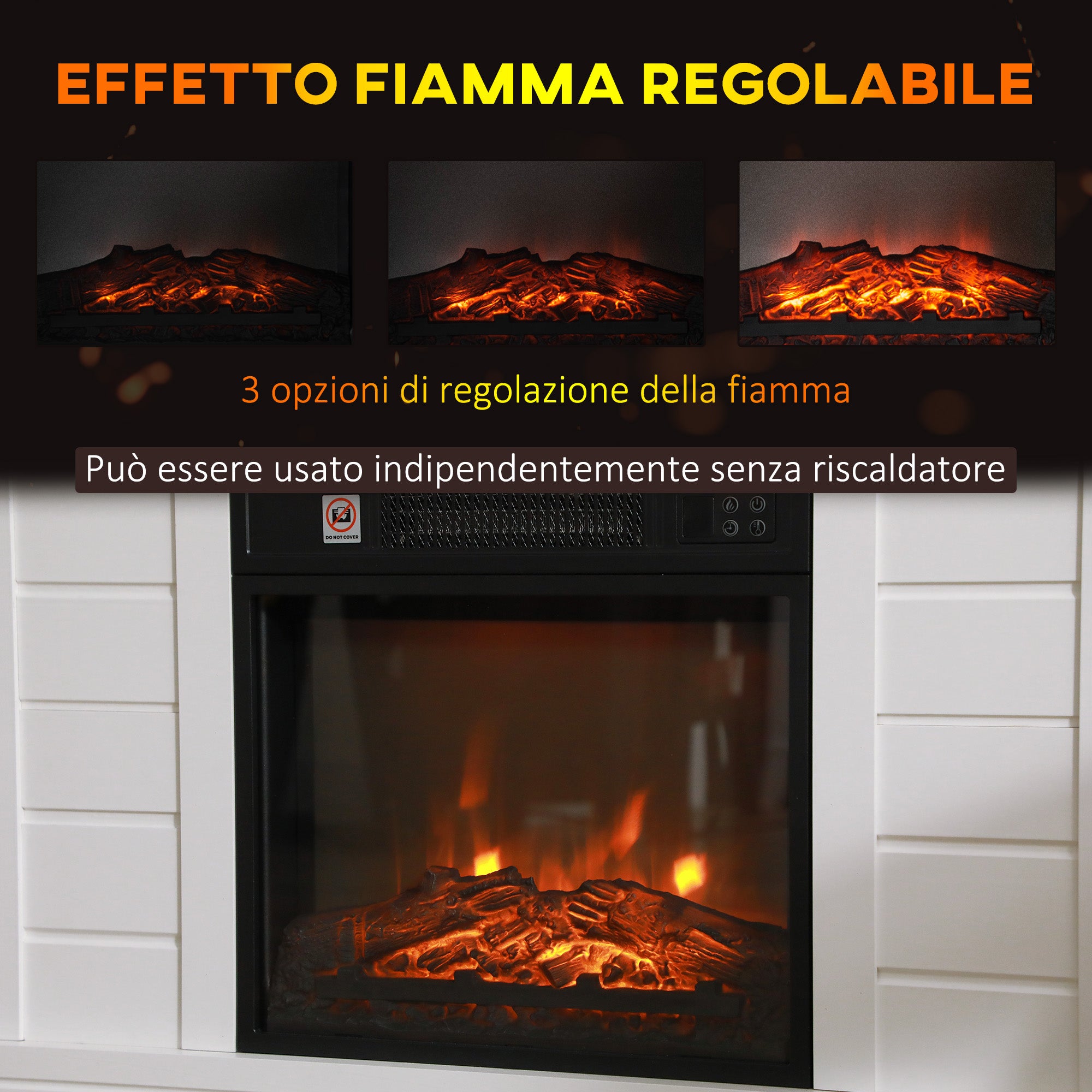 1800W Electric Fireplace with Flame Effect and Remote Control, in Wood, Metal and Glass, 96.5x22x81.7 cm, White