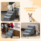 Portable 4-Step Dog Stairs, Removable Flannel and Chipboard, 60x35x44 cm, Grey