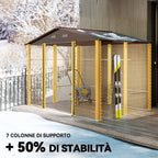 Garden Shed in Steel with Wood Effect and Double Sliding Doors, 278x195x215 cm, Brown