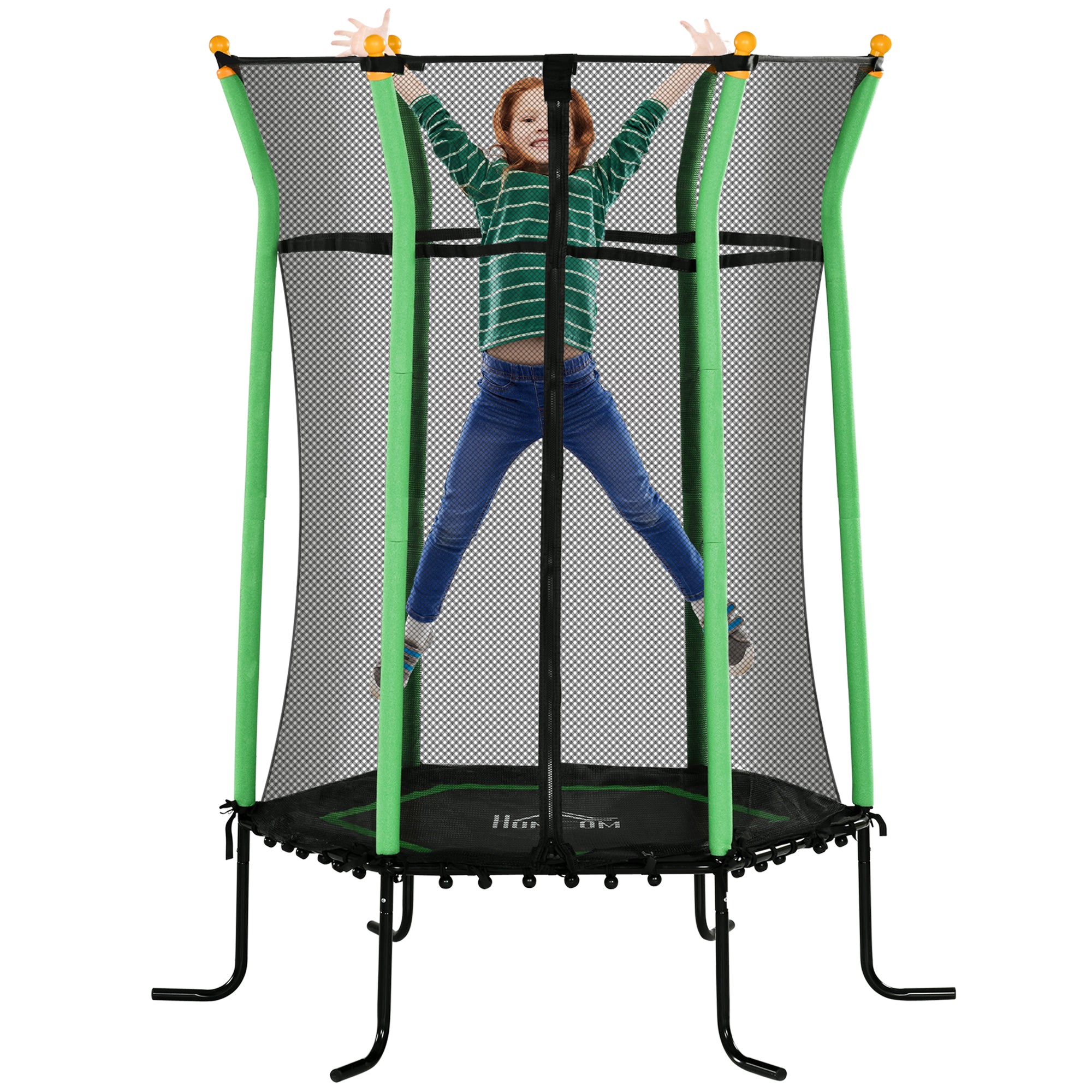 Trampoline for Children 3-10 Years with Zip Entrance and Padded Poles, Ø163.5x190 cm, Green