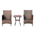 Rattan Garden Furniture Set, 3-Piece Table and 2 Chairs with Cushions, Brown - Borge' Group Limited