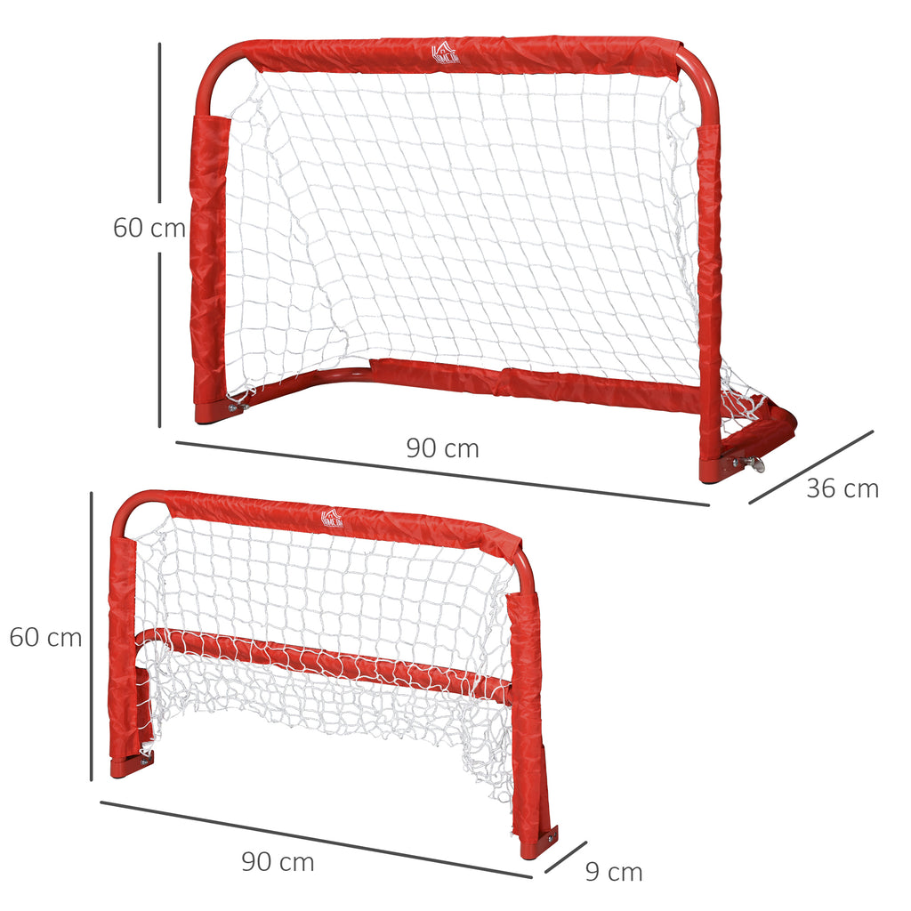Set of 2 Folding Outdoor Football Goals with 4 Pegs, Steel and Tetrolon, 90x36x60 cm, Red