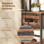 HOMCOM Kitchen Shelf with Charging Station, 5 Shelves and 10 S-Hooks, Wood and Steel, 80x40x170 cm, Brown
