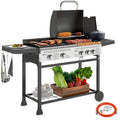 Gas Barbecue with Plate and Burner, Lid with Thermometer and Shelves, Regulator and Tube Included, Black