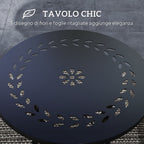 Garden Coffee Table with Carvings of Flowers and Leaves, Outdoor and Indoor Table, Ø40x50 cm, Black