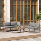 3 Piece Outdoor Set with 2 2-Seater Sofas and Coffee Table, in Rattan and Steel Grey and Wood Color