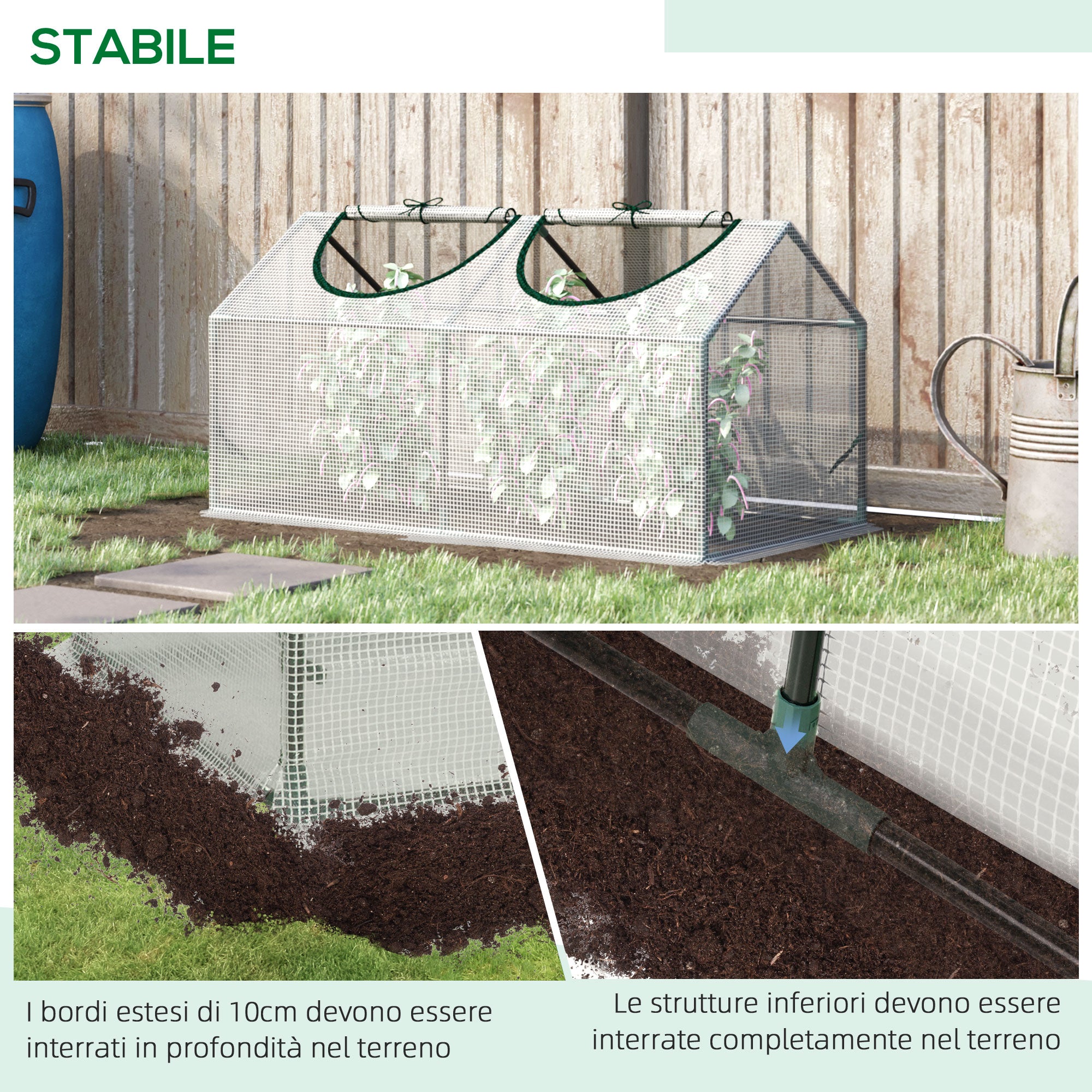 Outsunny Garden Greenhouse with PE Cover, Vegetable Garden Greenhouse with Stakes and Extended Edges for Plants and Flowers, 120x60x60cm, White