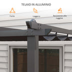 Pergola Gazebo 4x3 m with 8 Drainage Holes, in Aluminium, Metal and Polyester, Dark Gray - Borgè