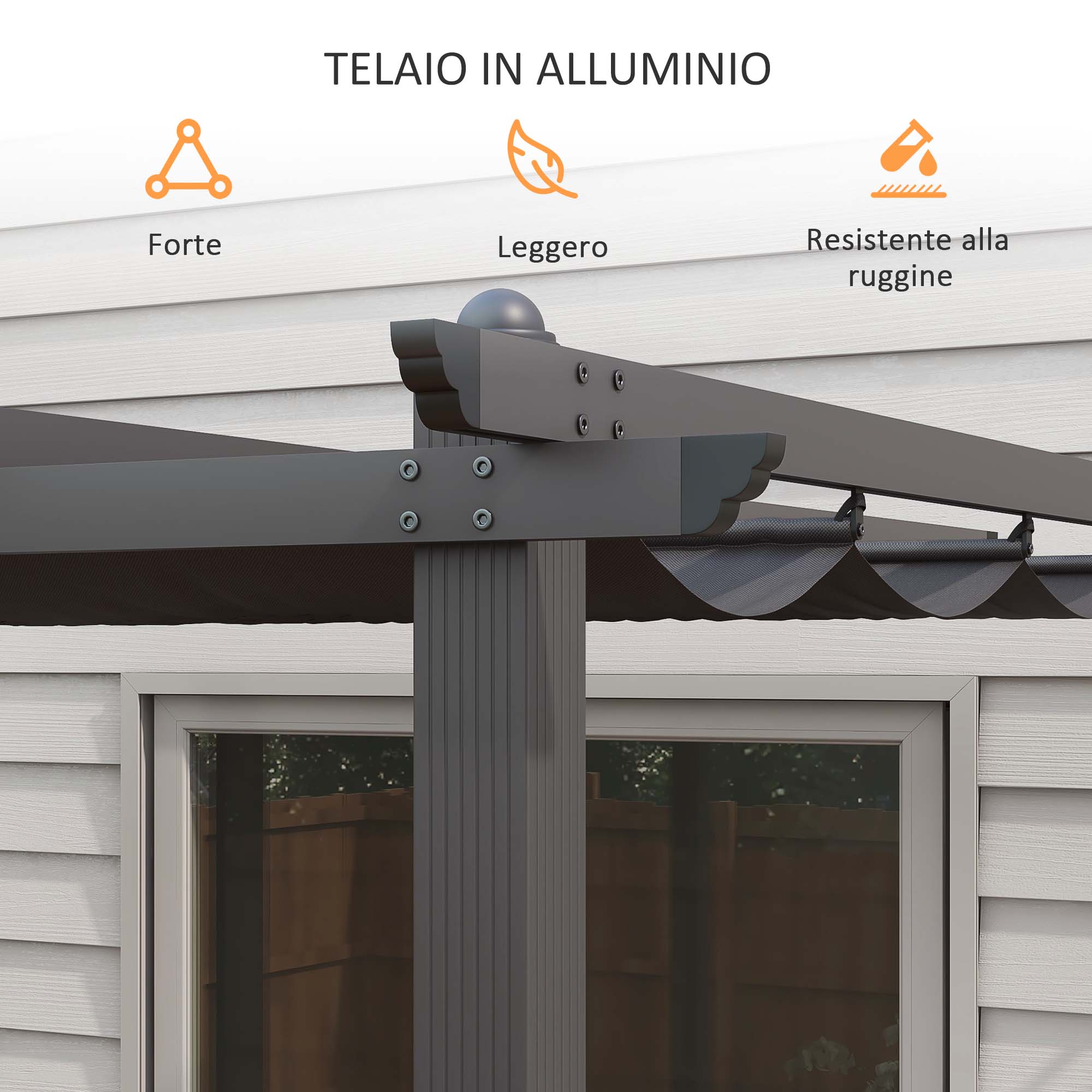 Pergola Gazebo 4x3 m with 8 Drainage Holes, in Aluminium, Metal and Polyester, Dark Gray - Borgè