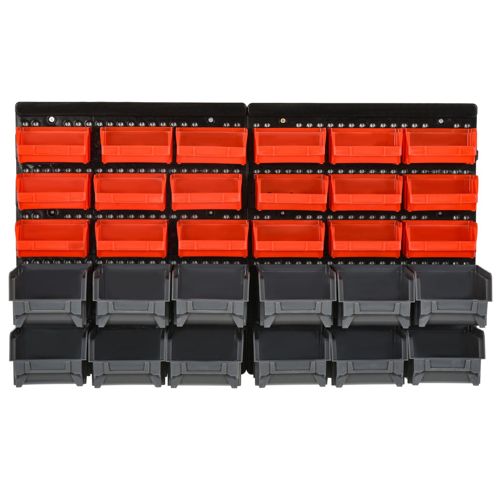 Tool Organizer with 30 Adjustable and Removable Bins, Wall Mounted, PP, Red Grey Black, 37.5x18x63cm