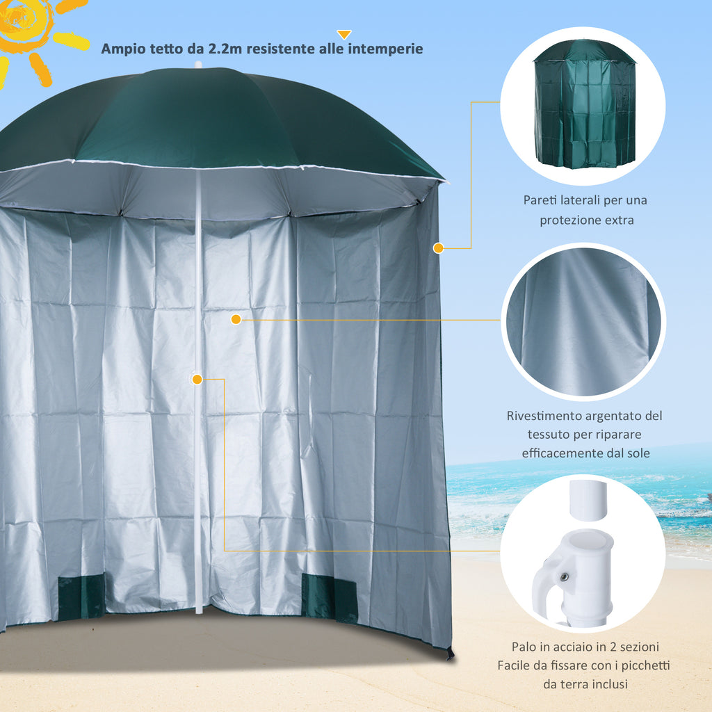 Outsunny 2x2m Beach and Garden Umbrella with Awning, Polyester and Metal, Green and White