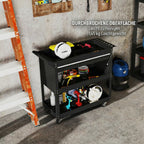DURHAND 3-Tier Steel Trolley with Drawer, Side Tool Holder and Handle, Black