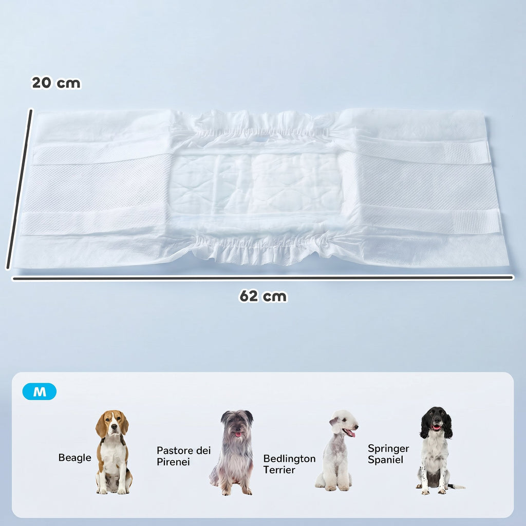 PawHut Dog Diapers for Male Dogs, 48 Pieces with Adjustable Elastic Band, 62x20 cm, White