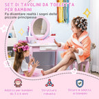 Kids Makeup Dressing Table Set with Mirror Table and Stool, Ages 3-6 Years, Pink