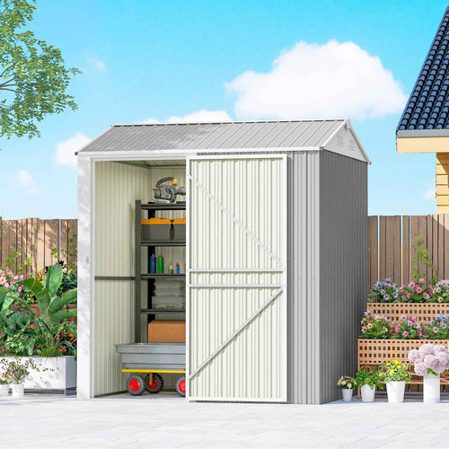 Outsunny 3.51m² Tall Steel Garden Shed with Vents and Lockable Door, 209x177x236cm, Silver