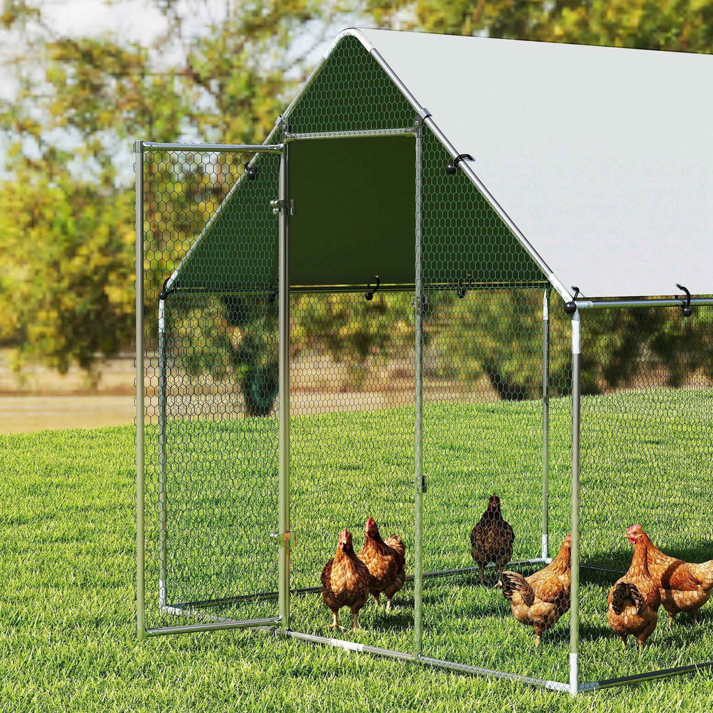 PawHut Outdoor Chicken Coop with Roof and Locks, Galvanized Steel, 2x2x2 m, Silver