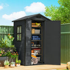Outsunny 2-Door Tool Shed with Windows and Air Vents, PP and Aluminum, 128x104x196 cm, Dark Gray