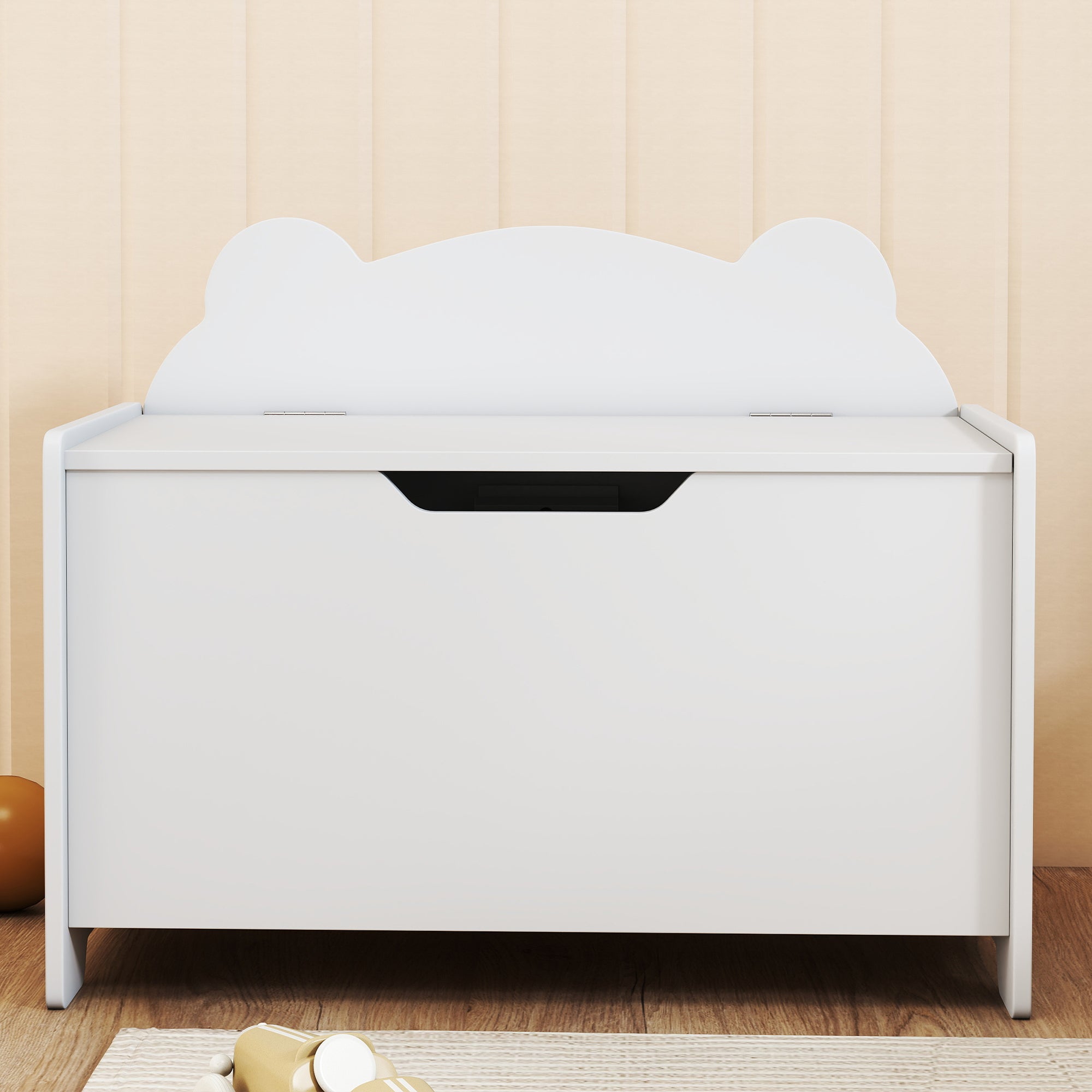Bear-Shaped Wooden Toy Storage Chest with 20kg Capacity, 60x38x48cm, White