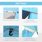 Pop Up Beach Tent with Zipper Door, in Polyester and Fiberglass, 220x173x120 cm, Light Blue and Yellow