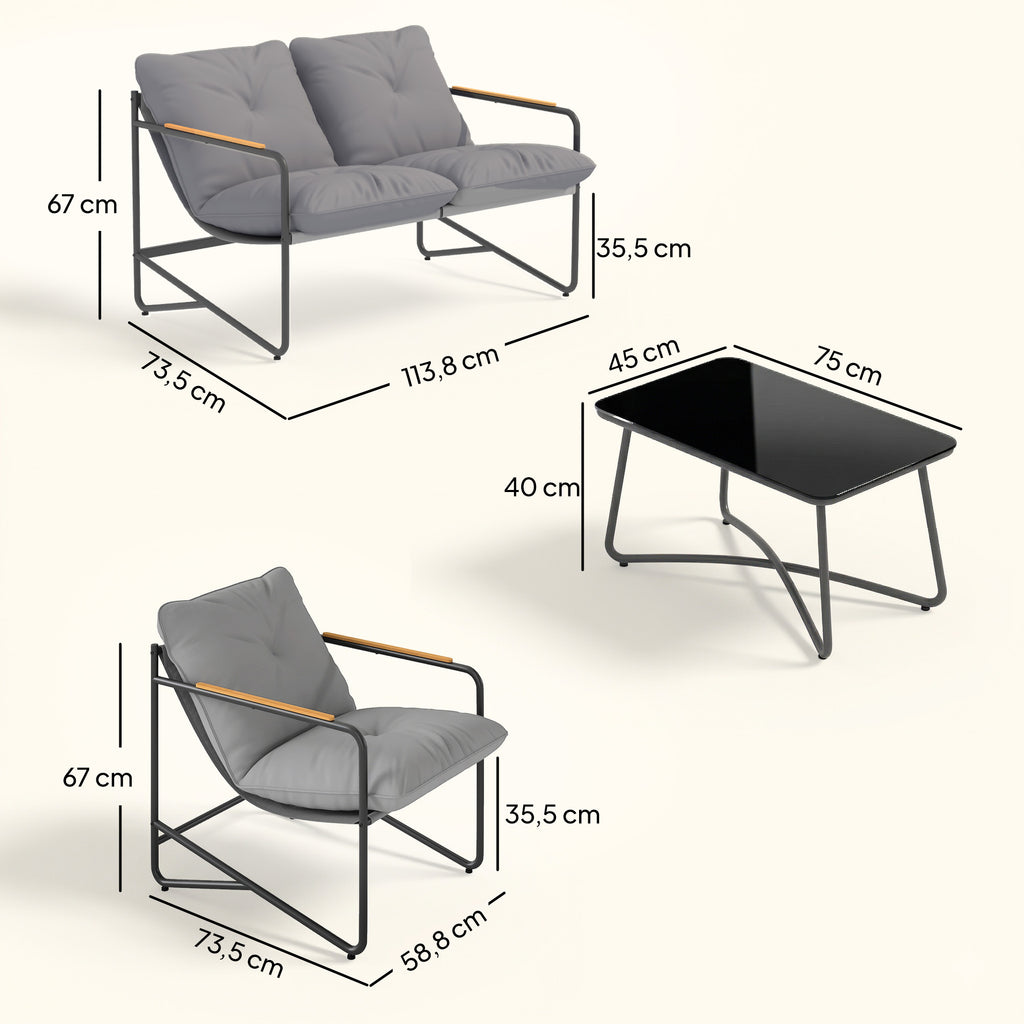 Outsunny 4-Seater Garden Lounge Set with 2-Seater Sofa and 2 Armchairs with Cushions, Light Grey