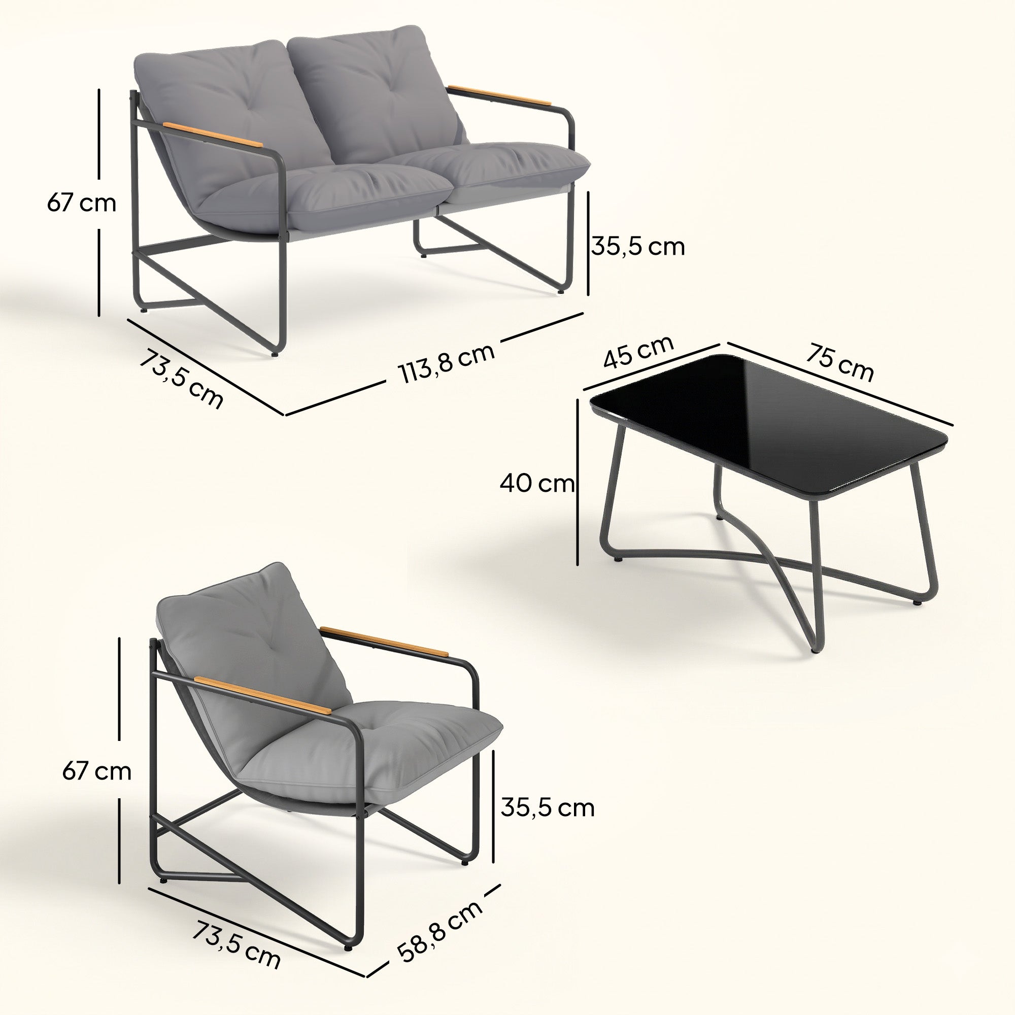 Outsunny 4-Seater Garden Lounge Set with 2-Seater Sofa and 2 Armchairs with Cushions, Light Grey