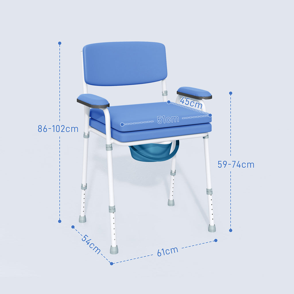 HOMCOM 5-in-1 Commode Chair for the Elderly and Disabled for Toilet and Shower, Adjustable Height and Removable Bucket, Light Blue