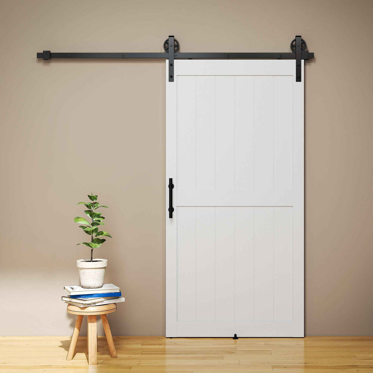 HOMCOM Country Style Sliding Door with Track and Handle in Wood and Steel, 106.6x213.4 cm, Black and White