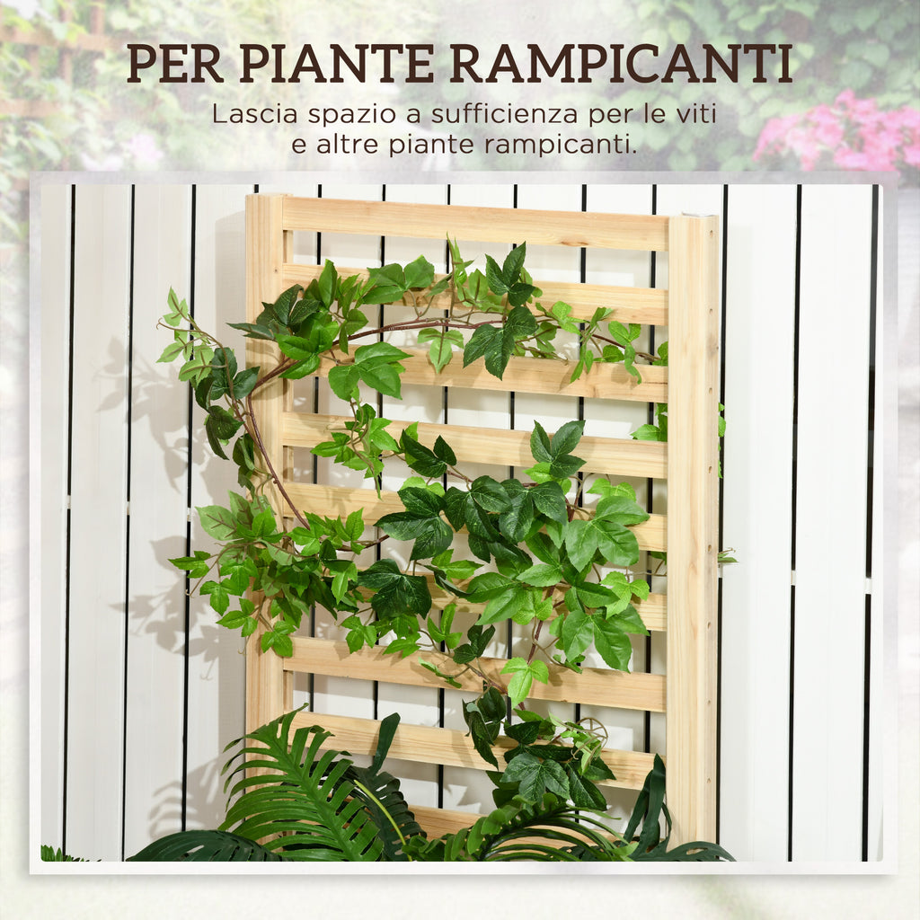Planter with Trellis for Climbing and Open Bottom, in Fir Wood, 230x60x110 cm, Wood color