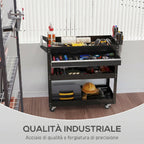 DURHAND 3-Tier Steel Trolley with Drawer, Side Tool Holder and Handle, Black