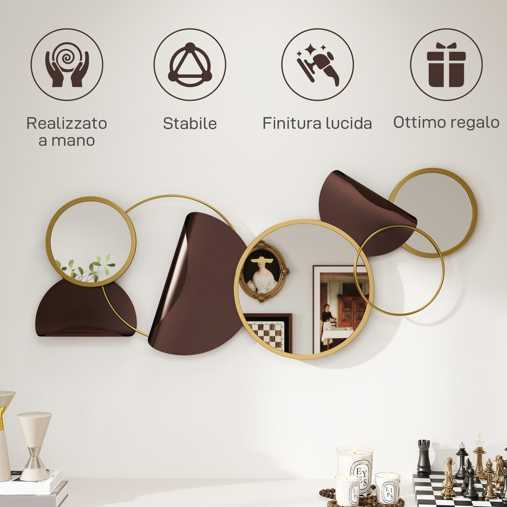 Modern 3D Metal Wall Decoration with Mirrors for Living Room and Entrance, 101x41.5 cm, Gold