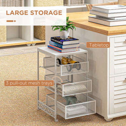 3-Tier Storage Trolley in Chipboard and Steel, 34x29.5x57.5 cm, White